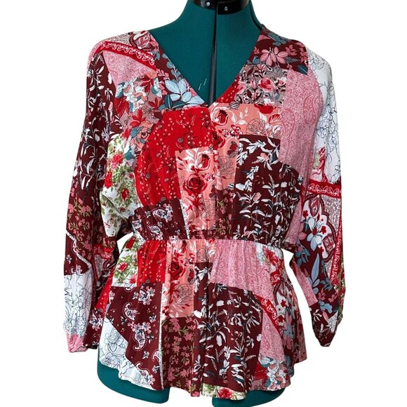 Lot of 2 ANDREE By Unit Brand Colorful Floral Blouses 100% Rayon Women's Size S - Picture 2 of 16